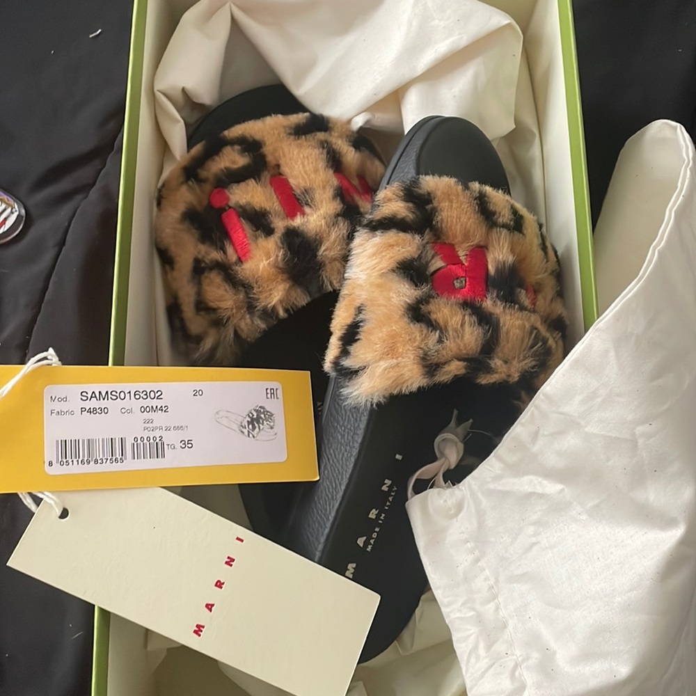 Marni Leopard/Black Logo Slides